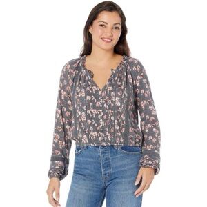 Lucky Brand Embroidered Peasant Lace Trim Top Size Large